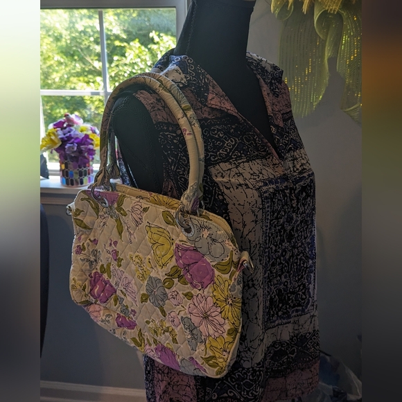 Vera Bradley Retired Gray Bowler Watercolor Floral Satchel Bag Purse EUC - Picture 3 of 15